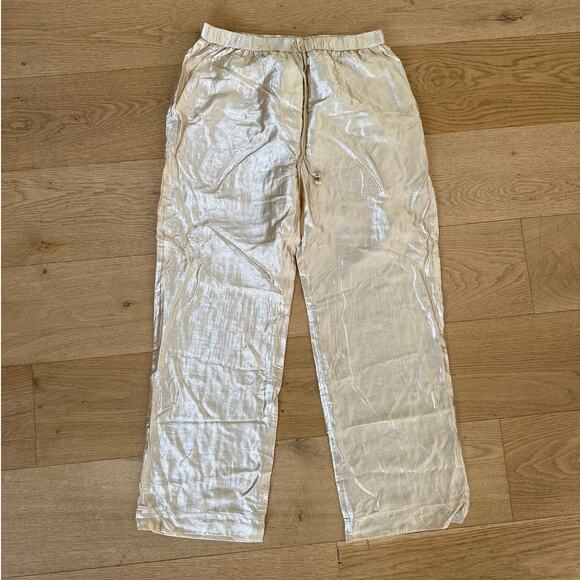 Nanushka - Crinkled Satin Wide Leg Pants in Champagne Gold